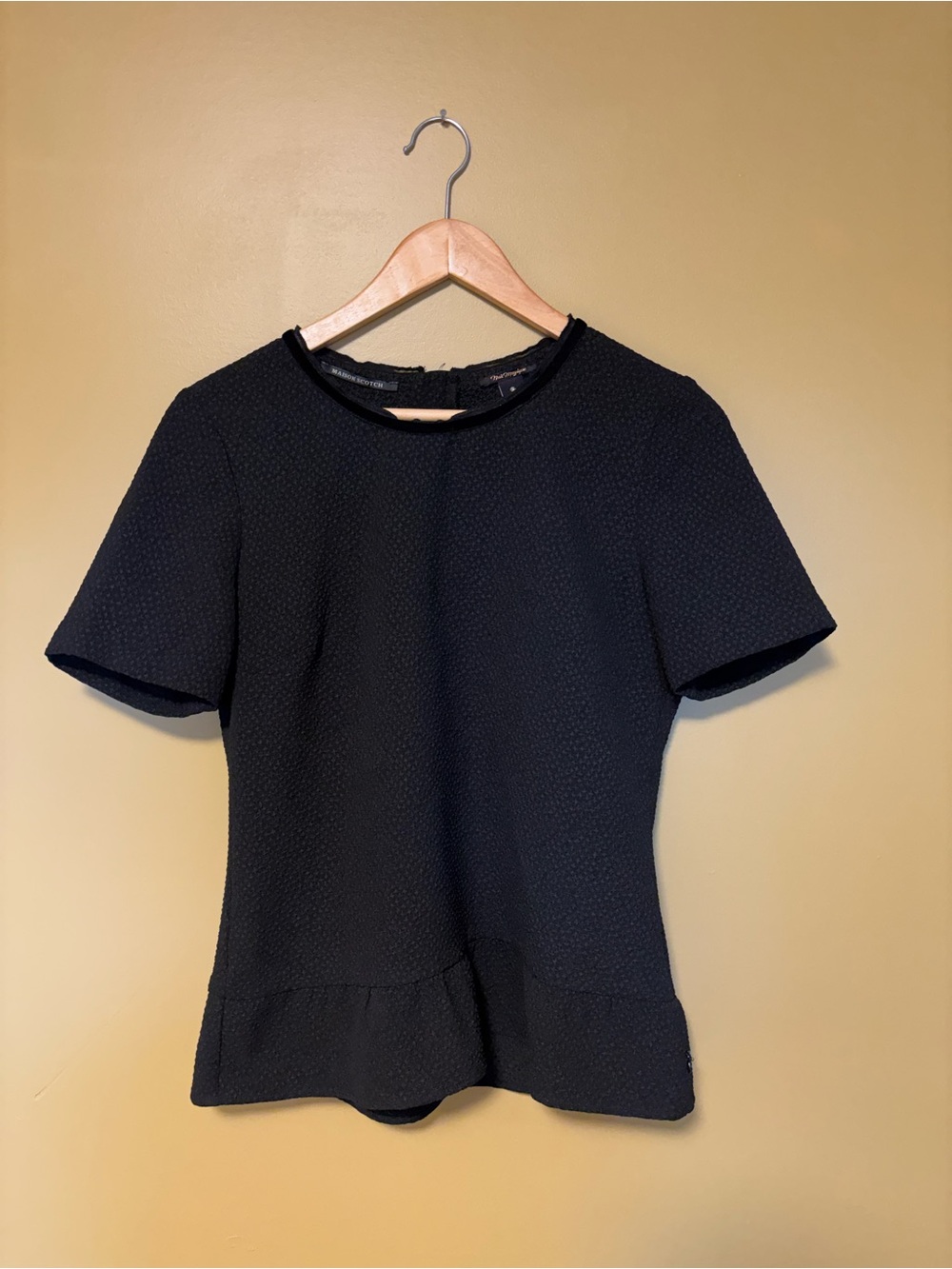 Maison Scotch Black Textured Short-Sleeve Peplum Top